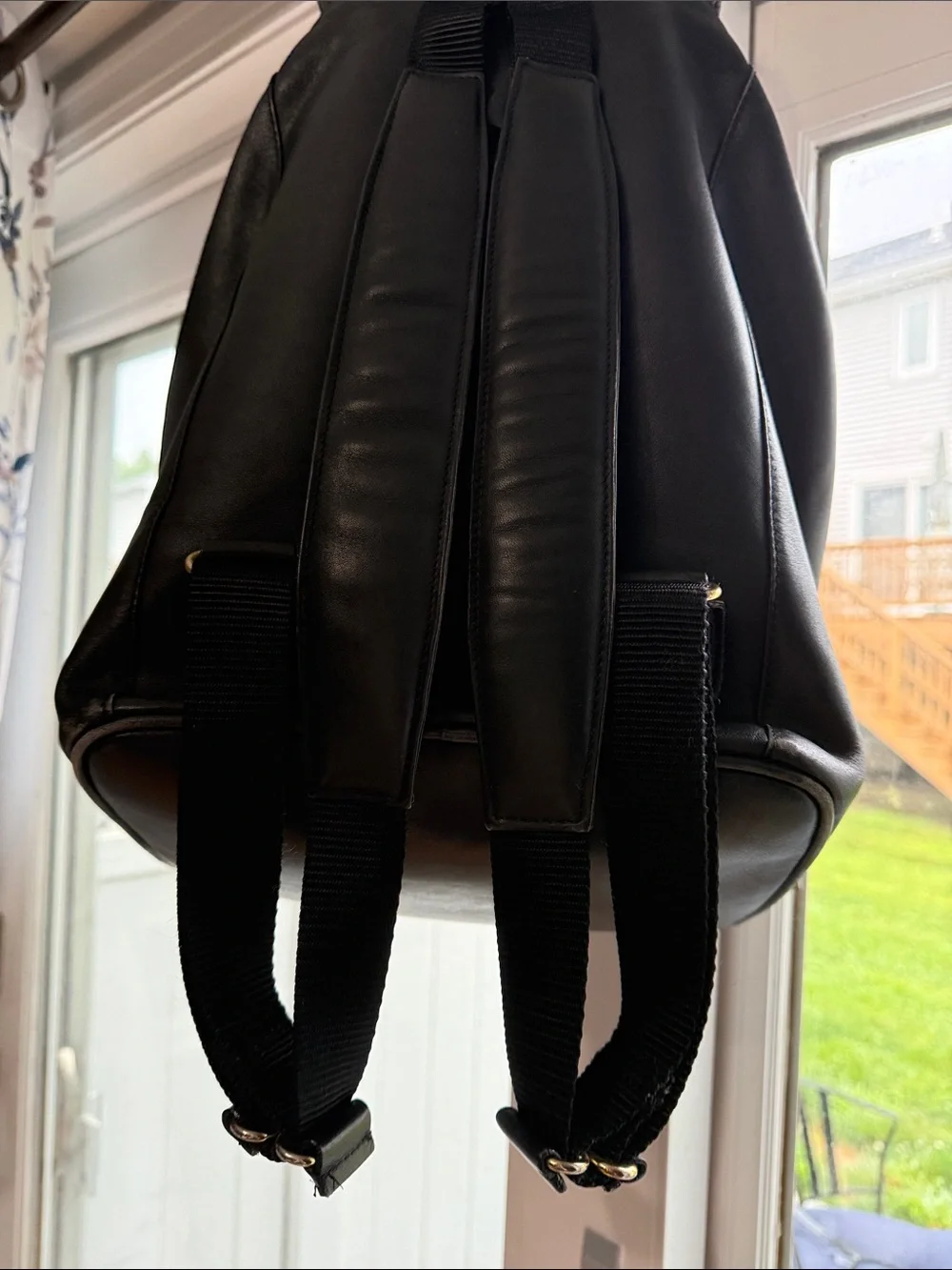 Coach Black Leather Backpack with Gold Buckle